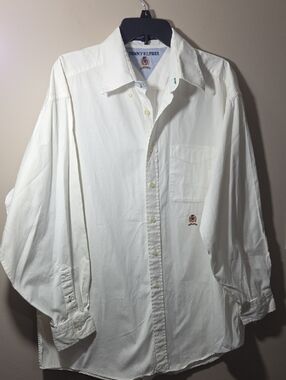 Tommy Hilfiger Men's White Button-Down Shirt with Subtle Logo